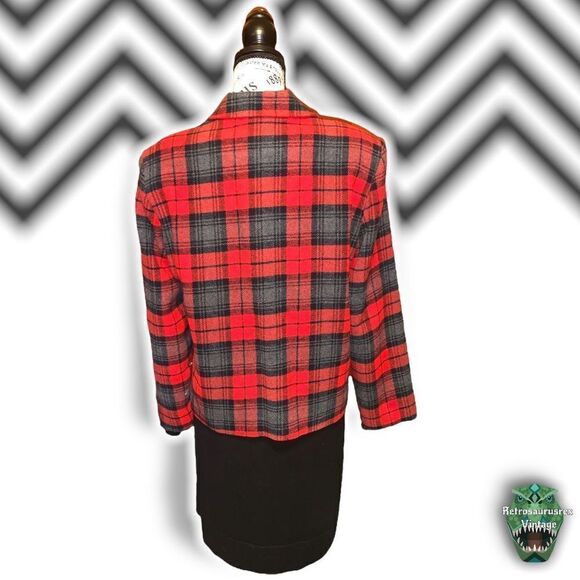 VINTAGE 1990’s Quirky Twee Tartan Plaid Wool 49er Style Blazer Jacket, Size 12P - Picture 3 of 10